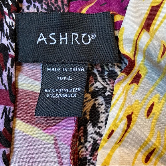 Ashro Long Sleeve Multi Color V Neck Dress Size L - Picture 4 of 5